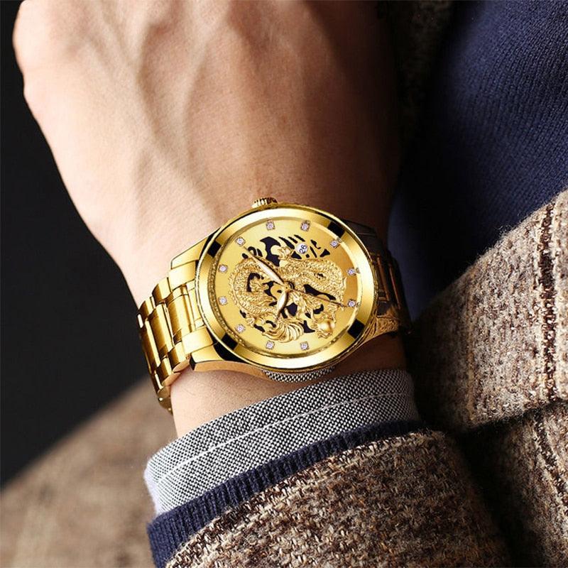 Relógio Dragon Gold - Elegante
